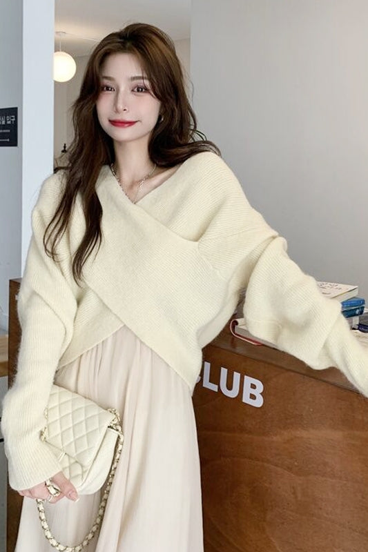 Women's Slouchy Knit Top – Apricot Solid Colour Winter Knitted Top S to 2XL