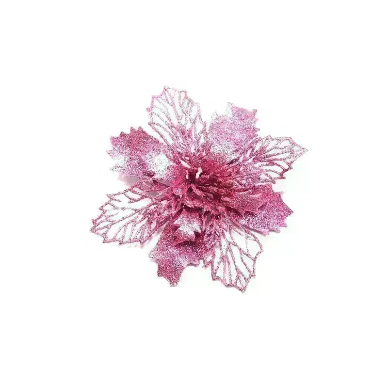 Glitter Artifical Christmas Flowers Christmas Tree Decorations For Home Fake Flowers Xmas Ornaments New Year Decor - EX-STOCK CANADA