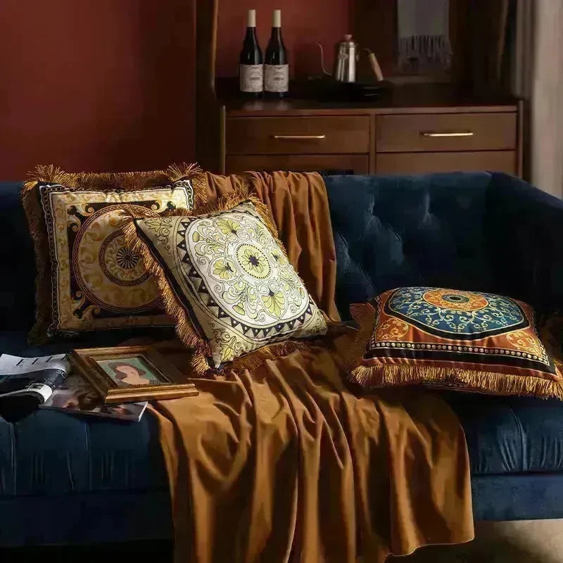 Pillow Sofa High-grade Sense Tassel Light Luxury style-gold rimmed Pillows - EX-STOCK CANADA