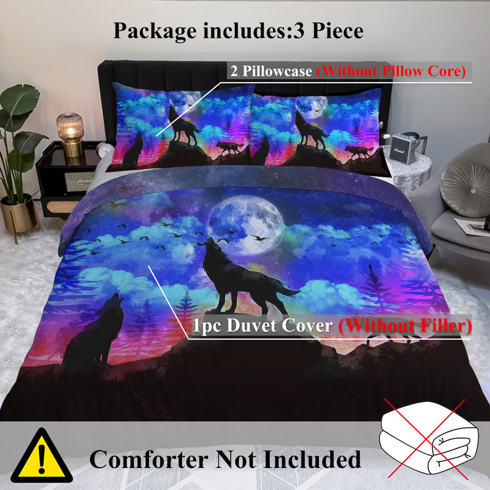 Moon Wolf Duvet Cover Set Single 3pcs Colorful Microfiber Kids Bedding Set EX-STOCK Canada 
