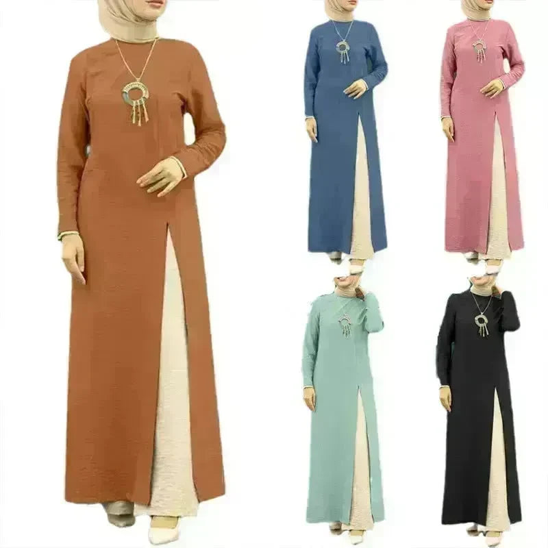 ArabWomen Plain Split Long sleeve Abaya Dress - EX-STOCK CANADA