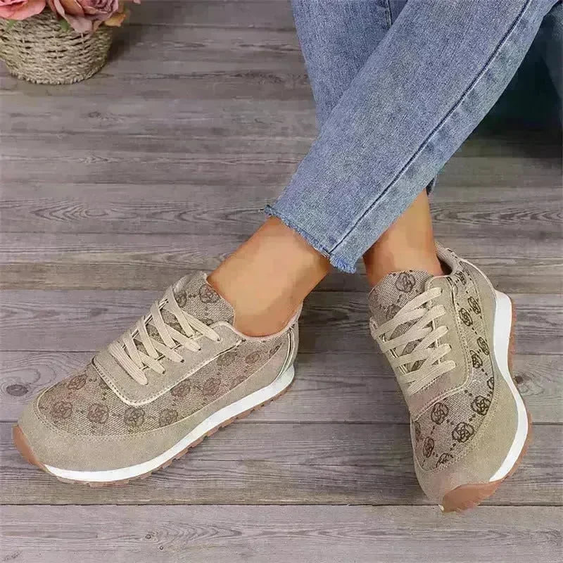 Flower Print Lace-up Sneakers Casual Fashion Lightweight Breathable Walking Running Sports Shoes Women Flats - EX-STOCK CANADA