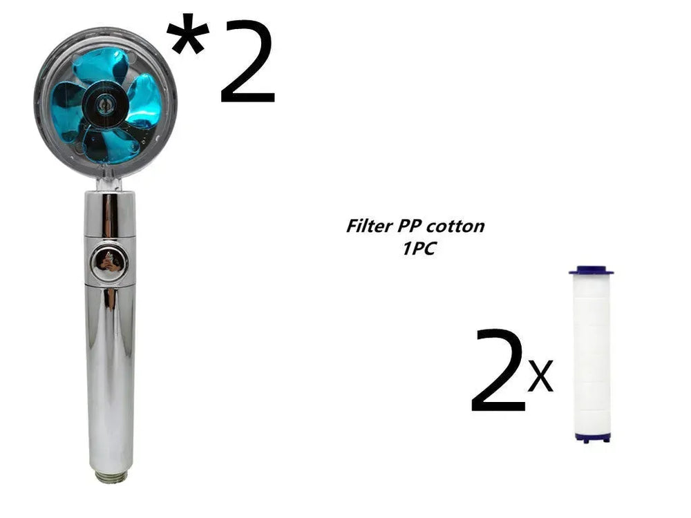 Propeller Driven Shower Head With Stop Button And Cotton Filter Turbocharged High Pressure Handheld Shower Nozzle - EX-STOCK CANADA
