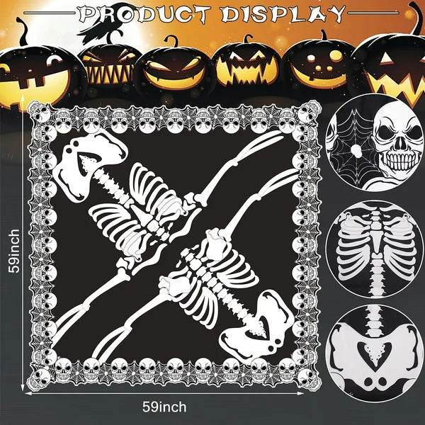 Halloween Skeleton Poncho Skull Bones Lace Skeleton Cape Shawl Halloween Costume Day Of The Dead Poncho For Halloween Horror Theme Trick Or Treat Birthday Party EX-STOCK