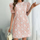 Women's Puff Sleeve A-Line Mini Dress Crew Neck Floral Casual Summer Dress EX-STOCK