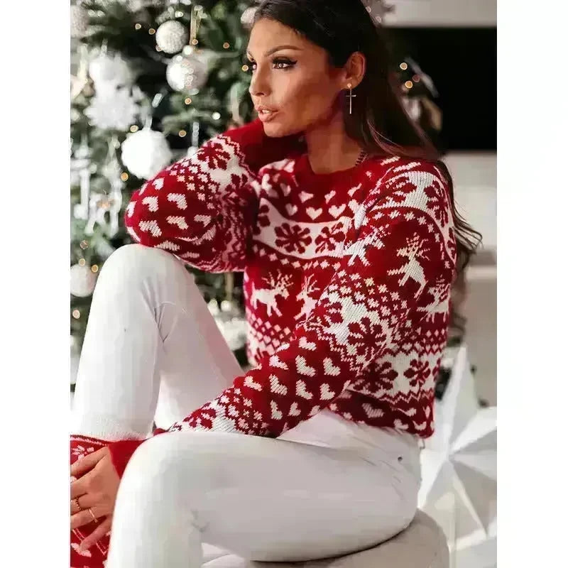 Christmas Elk Long Sleeve Knitted Sweater - EX-STOCK CANADA