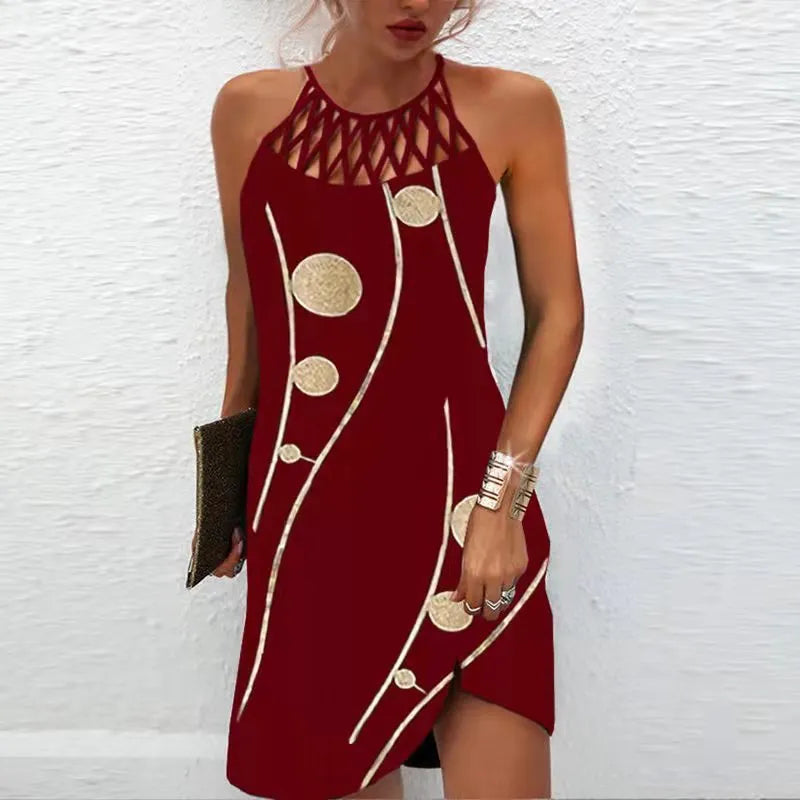 Abito da stampa in moda Casual Halterneck Abiti per donne abiti estivi