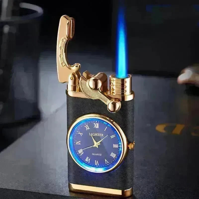 New Lighter With Electric Watch Rocker Arm Automatic Ignition Straight Blue Flame Lighter Creative Real Dial Inflatable Windproof Cigar Lighter Men's Watch Gift - EX-STOCK CANADA