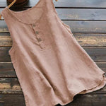 Solid Color Round Neck Loose Casual Vest Cotton Linen summer blouse top for Women - EX-STOCK CANADA