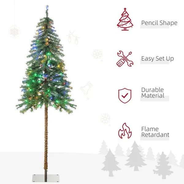 6' Artificial Christmas Tree With Warm White Or Colourful LED Lights, Pencil Shape, Steel Base EX-STOCK Canada 