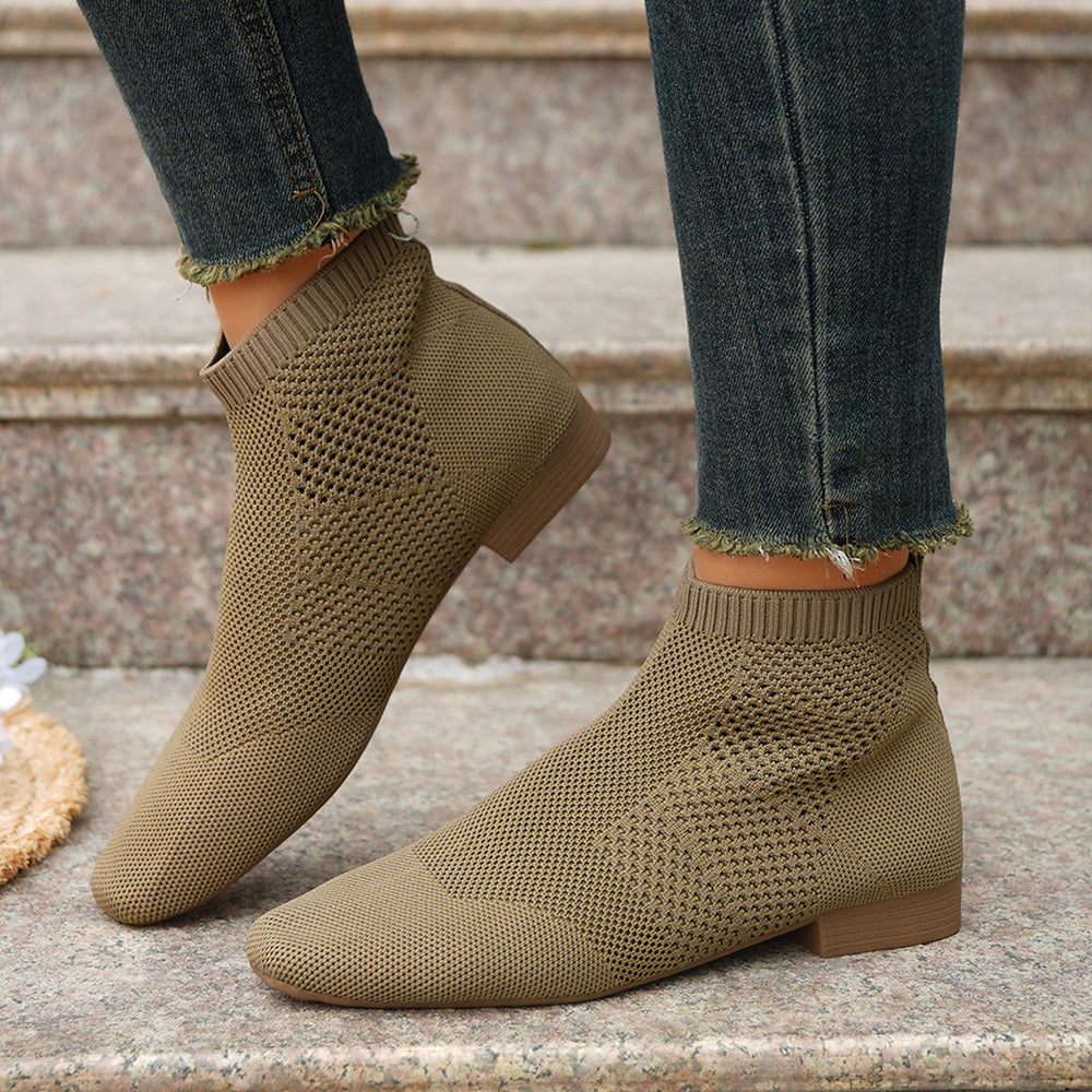 Damen Stricksocken Stiefeletten – Spitz zulaufende flache Stiefel | Schwarz & Camel | EU 36–43