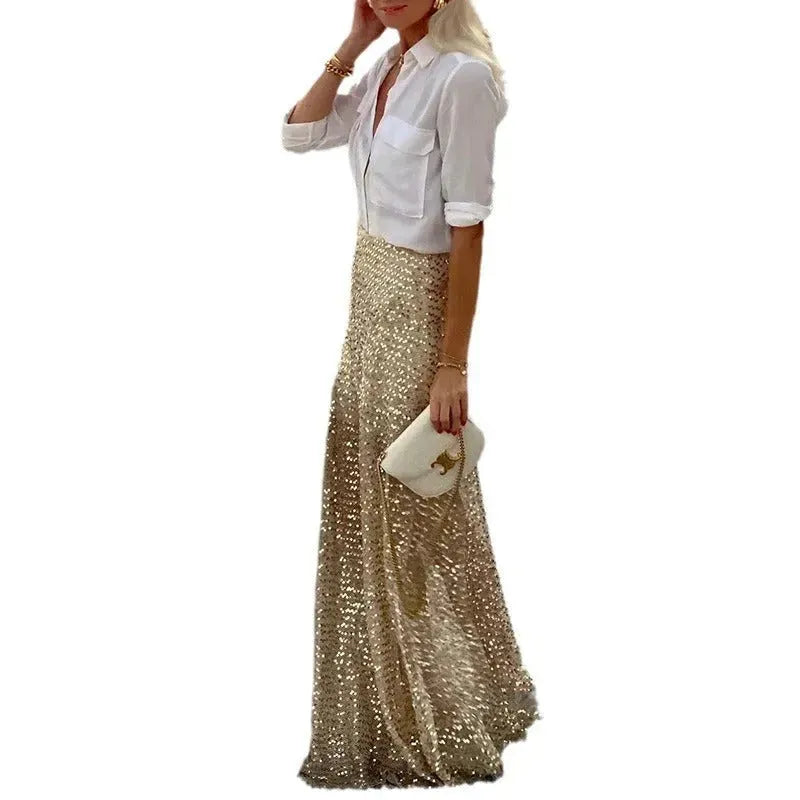Elegant Women's Long Sequin Skirt - EX-STOCK CANADA