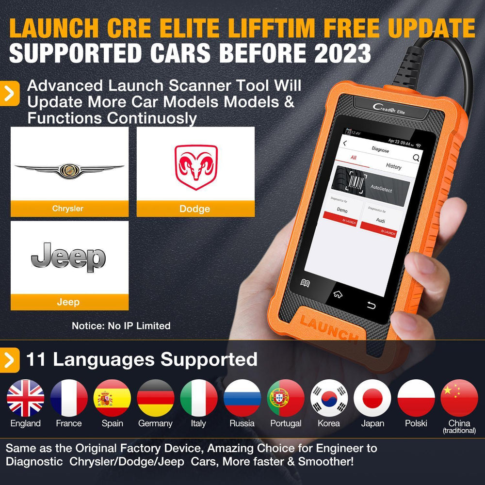 US EU Warehouse Launches CRE Full System Diagnostic Tool For Chrysler And OBD2 Code Reader Car Scanner For JEEP And DODGE EX-STOCK