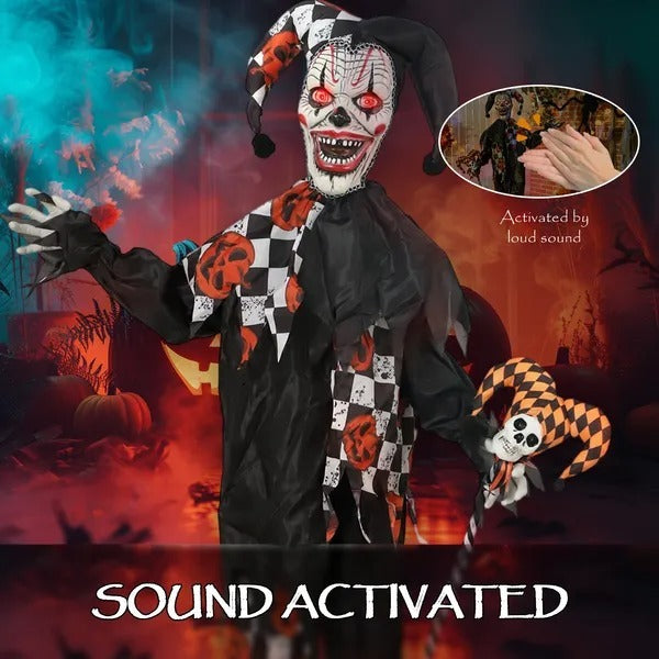 Life Size Halloween Animated Clown With Red Light Up Eyes, Sound Activated Scary Halloween Decorations, Battery Operated EX-STOCK Canada 