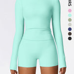 Women's Four Seasons Sports Suit, Women's Long Sleeve Round Neck Sports T-shirt And High Waist Tight Shorts Yoga Suit. EX-STOCK
