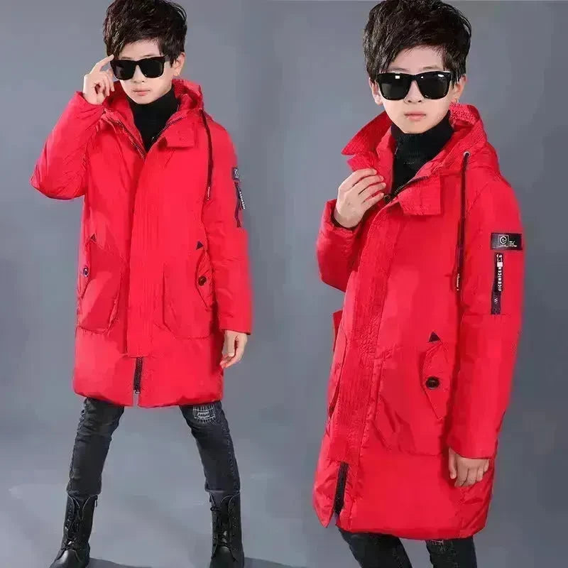 Boys Down Jacket Mid-length White Duck Down Hooded - EX-STOCK CANADA