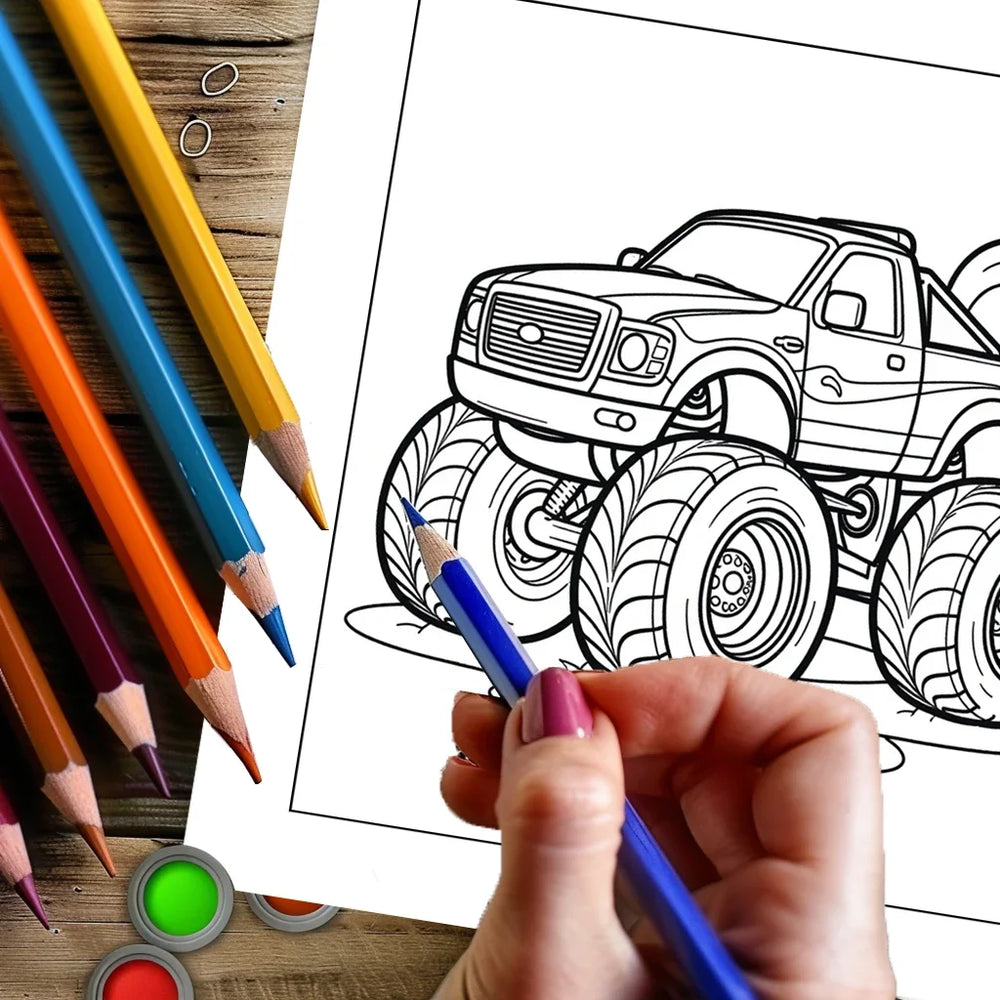 Monster Truck Ausmalbuch für Kinder & Erwachsene – 28 Seiten Stressabbau Ausmalbuch | 20×20 cm 4