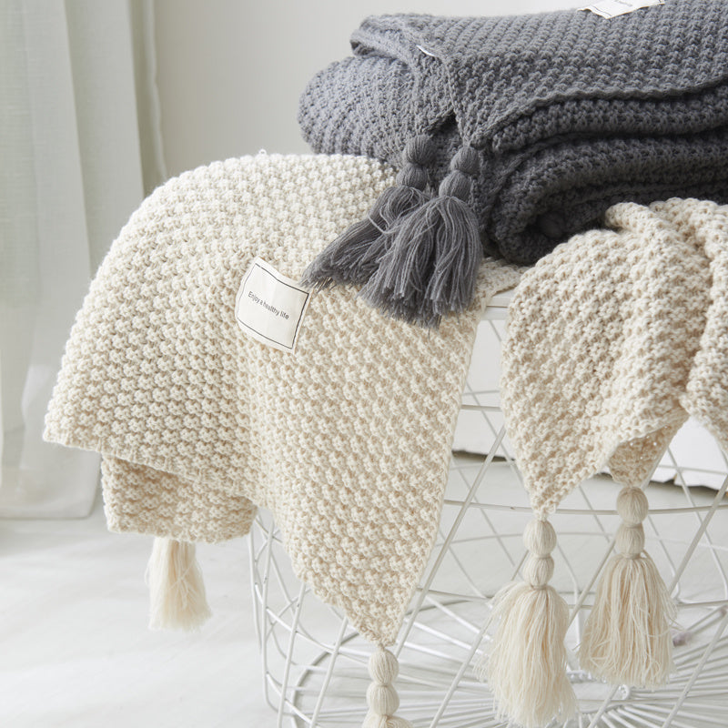 Fringed Knitting Blanket Wool Blanket EX-STOCK Canada 
