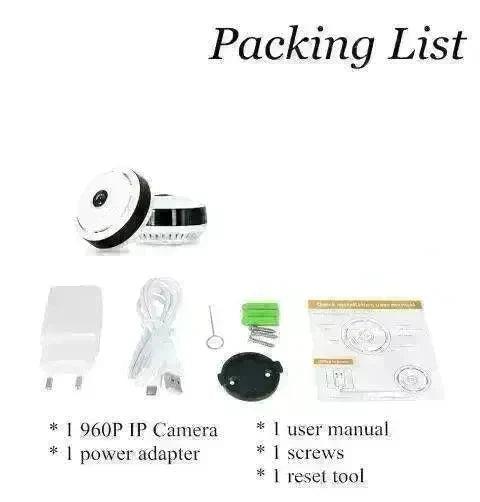 960P HD WiFi IP Camera, 360° Panoramic Fish Eyes Lens - EX-STOCK CANADA