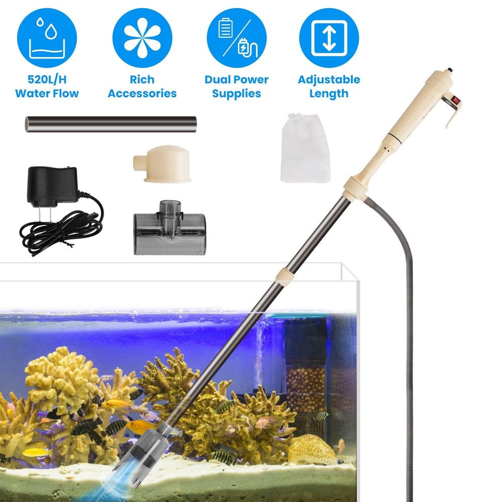 1 Set Multifunctional Electric Aquarium Gravel Cleaner Kit Length Adjustable Automatic Fish Tank Vacuum Cleaner Change Water Wash Sand Filter Dirt Removal EX-STOCK