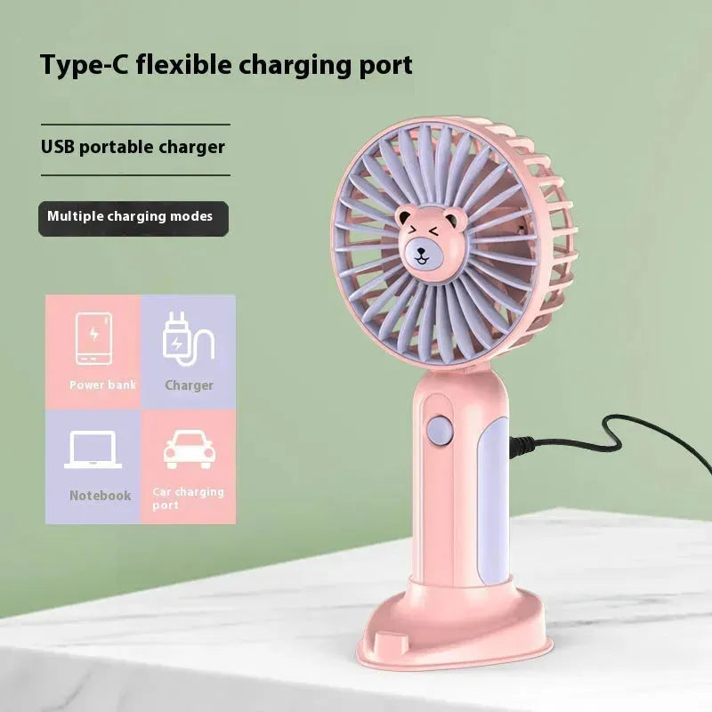 New Summer Cartoon Handheld Mini Usb Rechargeable Fan Desktop Stand - EX-STOCK CANADA