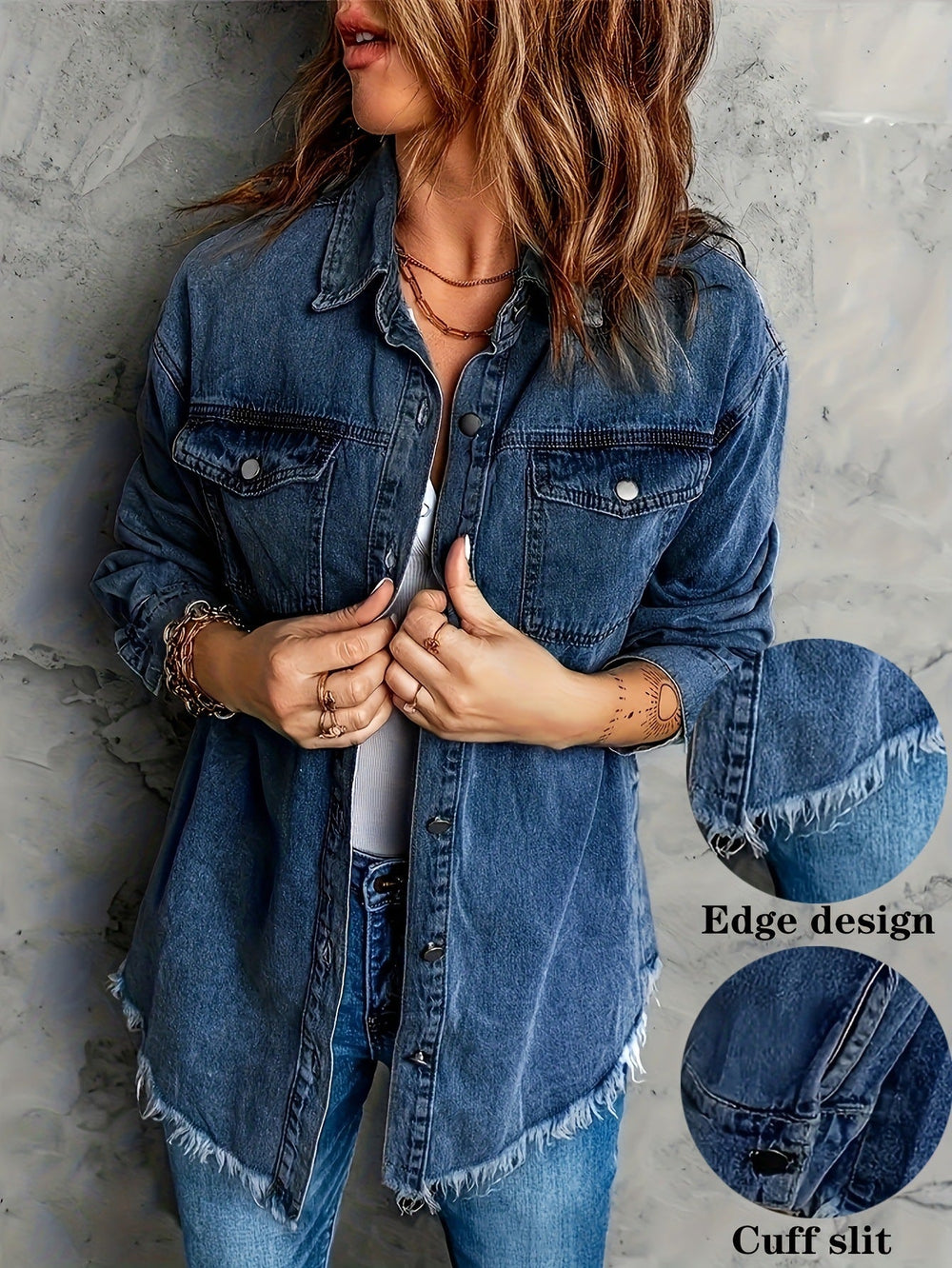 European And American Style Women Retro Washed Denim Jacket Casual With Hem EX-STOCK Canada 
