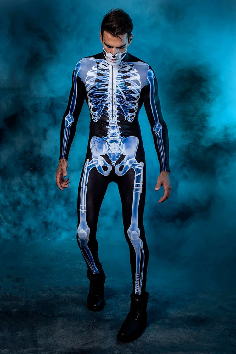 Halloween Long Sleeve Tights See-through Skeleton 3D Printed One-piece EX-STOCK