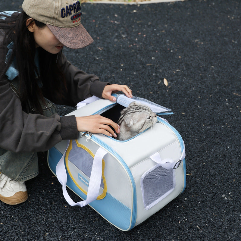 Blue Foldable Breathable Cat Carrier Tote Bag – Oxford Cloth, Large Capacity, 8 Colours