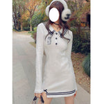 Women's Navy Neck Embroidered Thermal Wool Knit Slim Fit Dress - EX-STOCK Canada