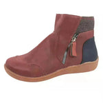 Winter Leather Stitching Flat Bottom Martin Boots With Zipper Plus Size