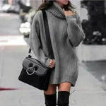 Autumn Winter Solid Cashmere oversized Knitted Mini Turtleneck Sweater Dress - EX-STOCK CANADA