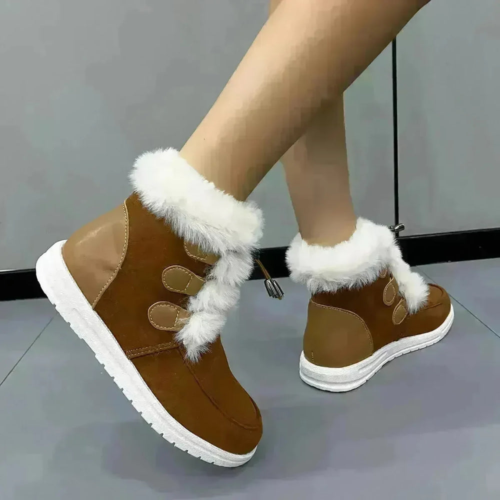 Fashion Suede Fleece Snow Boots Winter Warm Plush Round Toe Cotton Shoes Versatile Simple Short Boot For Women - EX-STOCK CANADA