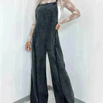 Retro Washed Raw Edge Denim Wide-leg Suspender Denim  Jumpsuit Baggy Denim Jeans Jumper - EX-STOCK CANADA