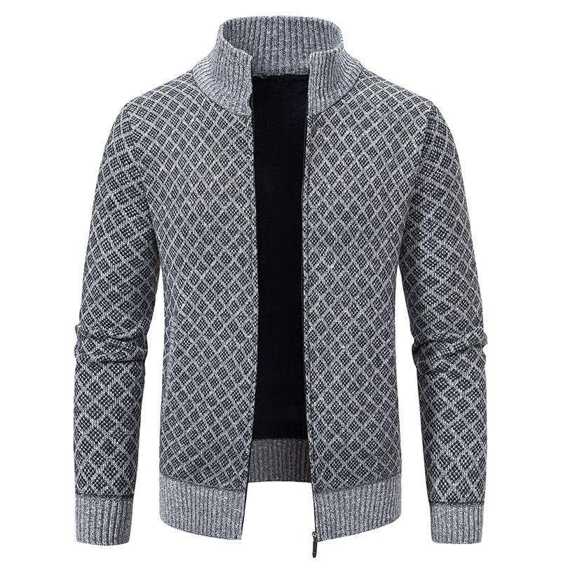 Thickened Plaid Print Jacket Cardigan Fashion Slim Fit Zipper Stand Collar Sweater Winter Men's Casual Long Sleeve Knitted Top Clothing EX-STOCK Canada 
