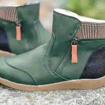 Winter Leather Stitching Flat Bottom Martin Boots With Zipper Plus Size