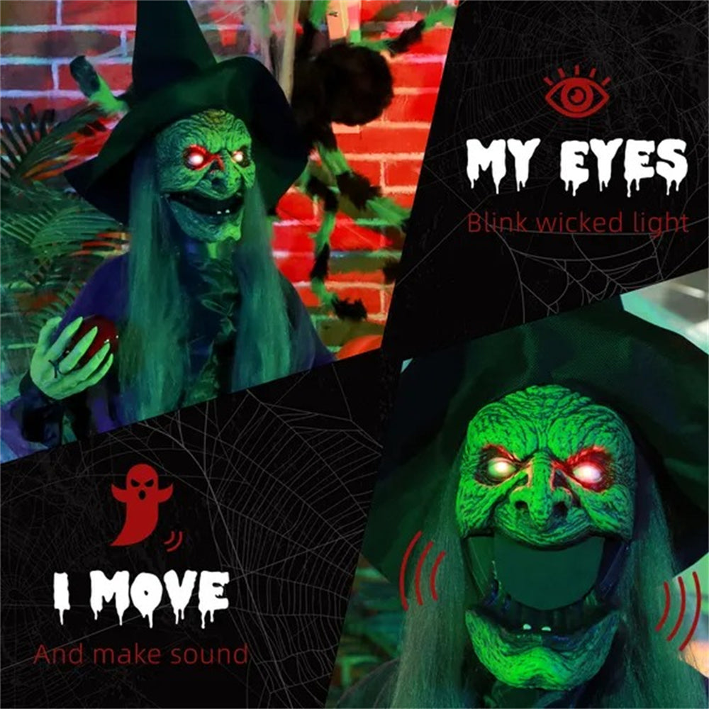 5.9' Life Size Decoration Animatronic Old Witch Outdoor Halloween, Sound And Motion Activated W Light Up Eyes EX-STOCK Canada 