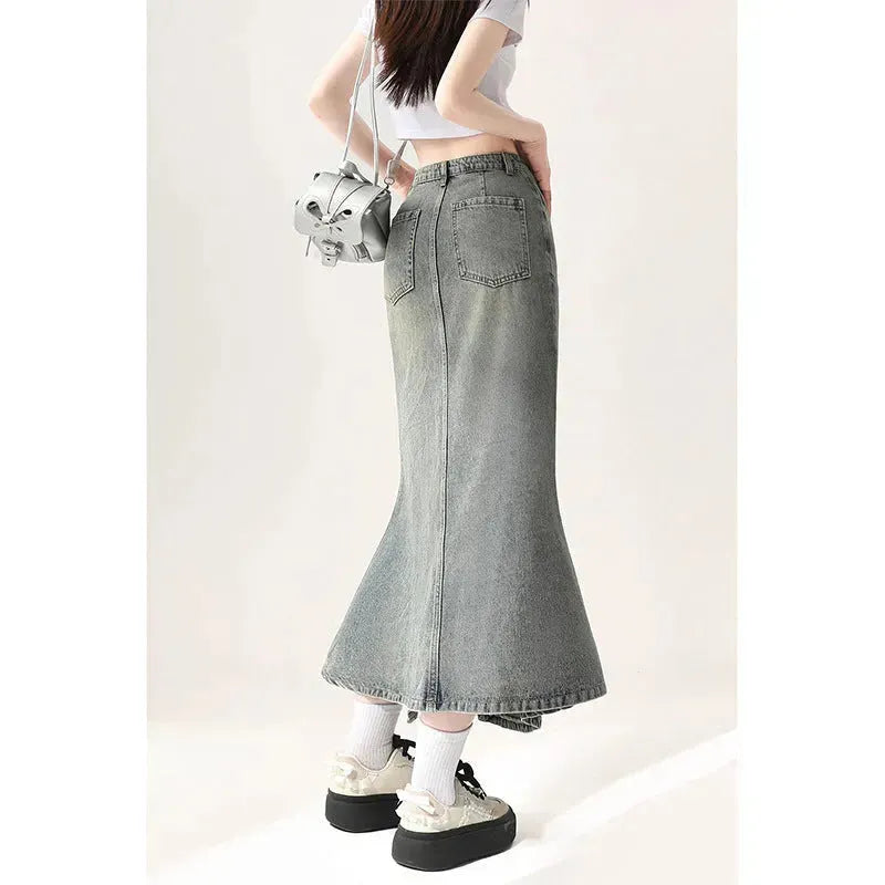 Irregular Half-length Split Denim long Skirt - EX-STOCK CANADA