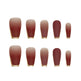 24-Piece 3D Gold-Plated Coffin Press-On Nails – Brown Gradient French Tips with Gel Glue & Nail File