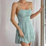 Women Fashion Printed Casual Spaghetti Strap Backless Mini Skater Dress - EX-STOCK CANADA