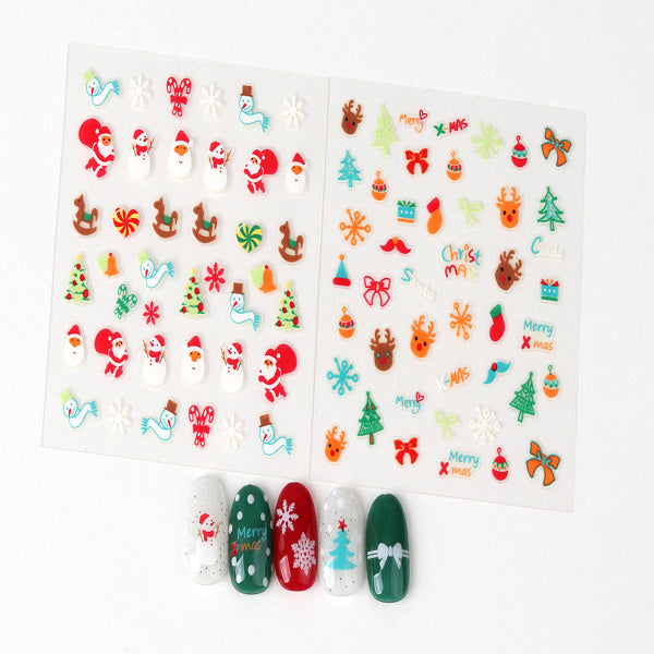 30sheet GlossyBlossom 3D Christmas Nail Stickers – Korean Made Holiday Nail Art Decals For Festive DIY Manicure, Santa, Reindeer, Snowflake & Tree Designs EX-STOCK Canada 