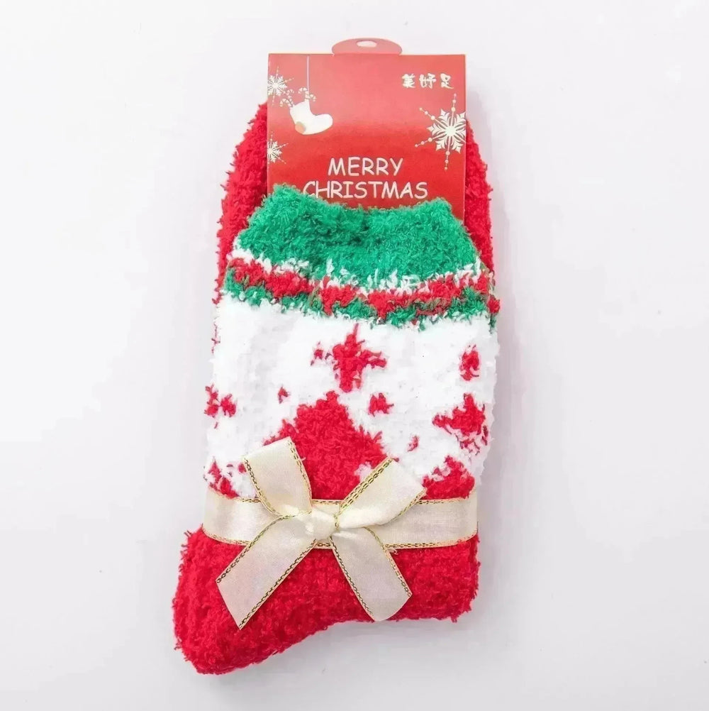 Winter Christmas Stockings Women's Thickened Bow Long Tube Fleece-lined - EX-STOCK CANADA