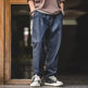 Vintage Denim Washed Elastic Waist Loose Jeans Cityboy Wide Leg Tapered Pants Men - EX-STOCK CANADA