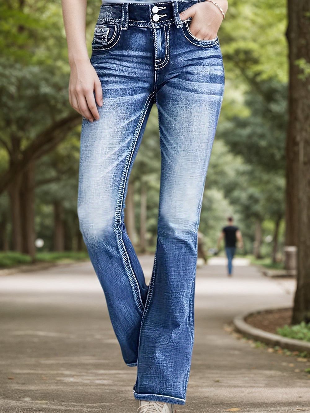 Women's Versatile And Fashionable Stretch Denim Bell Bottoms, Retro Street Style, Comfortable Embroidered Casual Jeans, Suitable For Daily Wear EX-STOCK Canada 