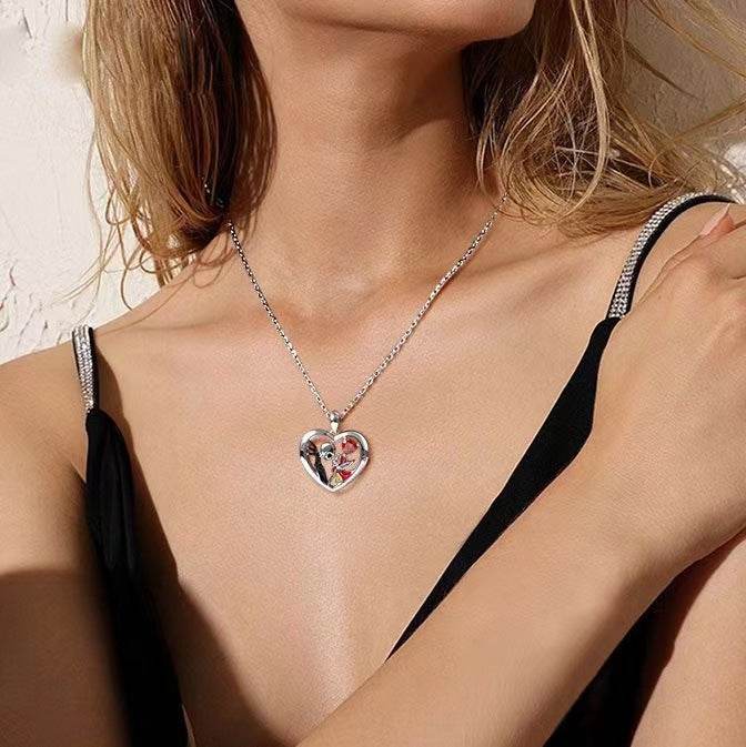 Halloween Heart-shaped Skull Necklace With Rhinestones Couple Love Clavicle Necklace Men And Women Jewelry Accessories EX-STOCK