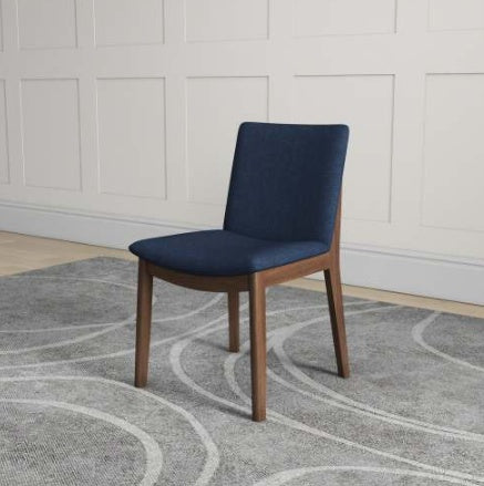 Laura Blue Linen Solid Wood Dining Chair  Set Of 2 Mid-Century Modern Style EX-STOCK