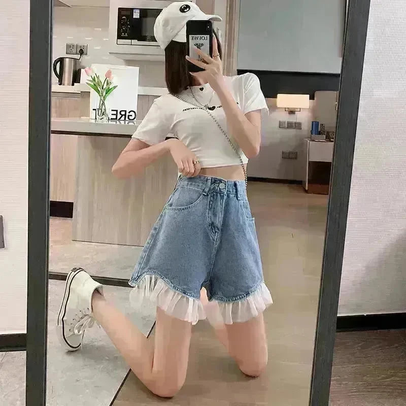 High Waist Design Denim Shorts For Women - EX-STOCK CANADA