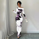 Elegant Long Sleeve Off-Shoulder Tie-Dye Floral Bodycon Dress Stretchy Season Party & Casual Dress EX-STOCK