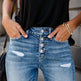 Women's Single Breasted Blue Washed Denim Jeans, High Waisted Elastic Tight Jeans, Fashionable And Casual, Basic Style, Comfortable Version, Versatile And Error Free EX-STOCK Canada 