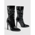 Patent Leather High Heel Pointed Stiletto Heel Pile Style Boots - EX-STOCK CANADA