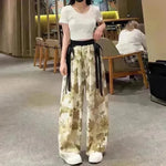 New Painting Ice Silk Wide-leg Baggy Trouser Pants Summer Women - EX-STOCK CANADA